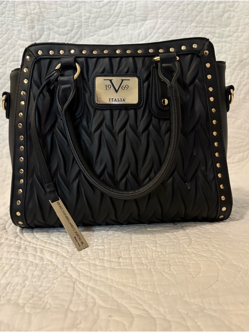 Black Quilted Stud Satchel